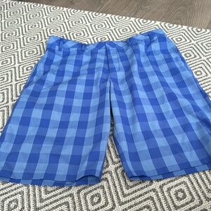 Adidas Men’s Bermuda Golf Shorts Blue Check Logo Size 36